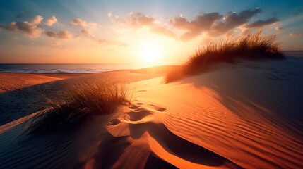 Dunes at sunset. Generative Ai. 