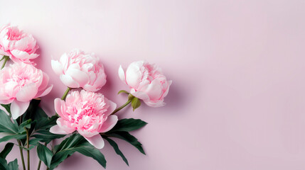bouquet of pink peonies on a light pink background for your design. Generative Ai. 
