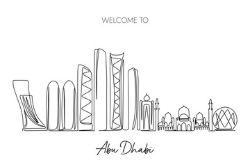 Fototapeta premium Vector illustration of a hand-drawn design of Abu Dhabi city and text on a white background