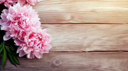 pink carnation on wooden background. Generative Ai. 