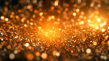 golden christmas background with a lot of shiny dust in the air. Generative Ai. 