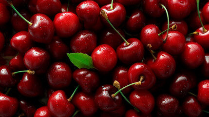 beautiful background with ripe cherries. Generative Ai. 