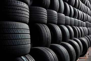 Obraz premium warehouse or garage with car rubber tires. generative ai