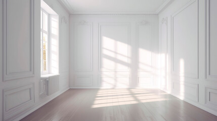 Fototapeta premium empty bright room with window sunny day. Generative Ai. 