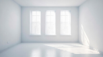 empty white room with windows on a sunny day for your design. Generative Ai. 