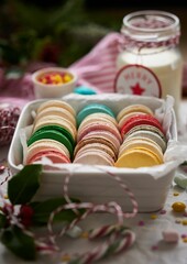 Vertical shot of Chirstmas themed macarons - Holidays concept
