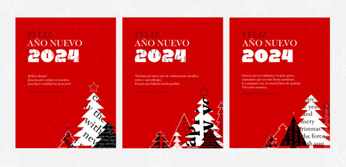 Año Nuevo postal, navidad 2024 tarjeta postal en español - obrazy, fototapety, plakaty
