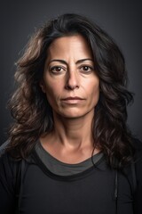 Portrait mug shot of a serious hispanic woman, generative AI	