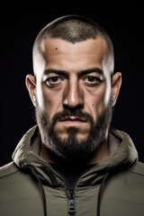 Fototapeta premium portrait mugshot of a Serious Middle eastern man looking at the camera. Generative AI