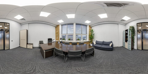 full seamless spherical hdri 360 panorama in interior work room or director or manager office in modern working office in equirectangular projection. VR content - obrazy, fototapety, plakaty