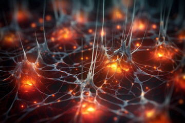 Active nerve cells in the brain, 3D visualization.