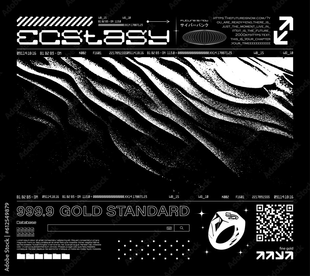 Poster poster in retrofuturistic style with texture. brutalism, acid, y2k concept. digital lettering and hu