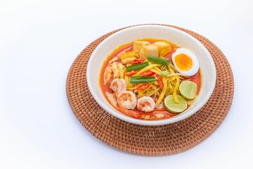 Bowl of Japanese ramen isolated on white background