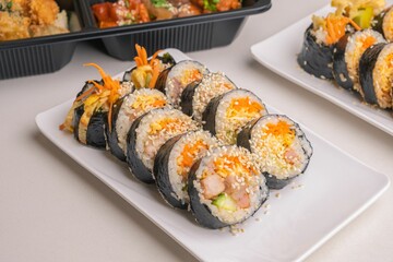 Closeup shot of sushi rolls on the plate