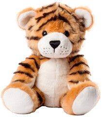 Tiger stuffed plush animal for children, isolated on transparent background, generative AI