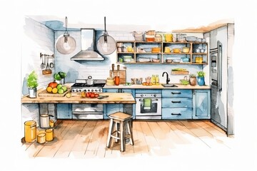 キッチンのイラスト,Generative AI AI画像