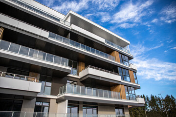 Obraz premium New building condominium. Modern apartment complex exterior