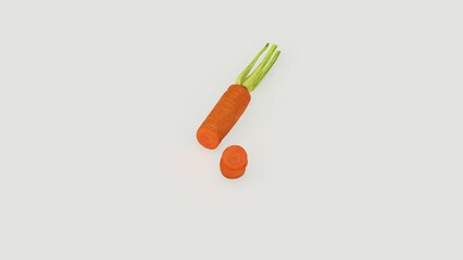 3d rendering of a cut carrot on a white background.