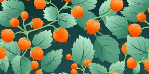 Fototapeta na wymiar Fresh Organic Cloudberry Berry Cartoon Horizontal Background Illustration. Healthy Vegetarian Diet. Ai Generated Drawning Background Illustration with Delicious Juicy Cloudberry Berry. Generative AI