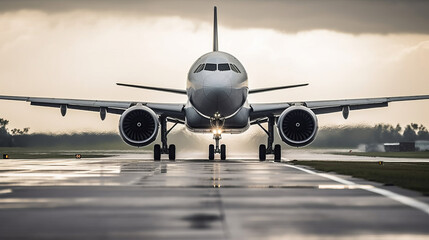 Obraz premium Airplane on airport runway. Created with Generative AI technology.
