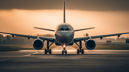 Fototapeta na wymiar Airplane on airport runway. Created with Generative AI technology.
