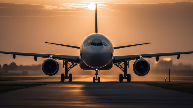 Airplane on airport runway. Created with Generative AI technology.