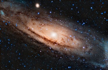 Beautiful view of Andromeda Galaxy shining in the dark universe