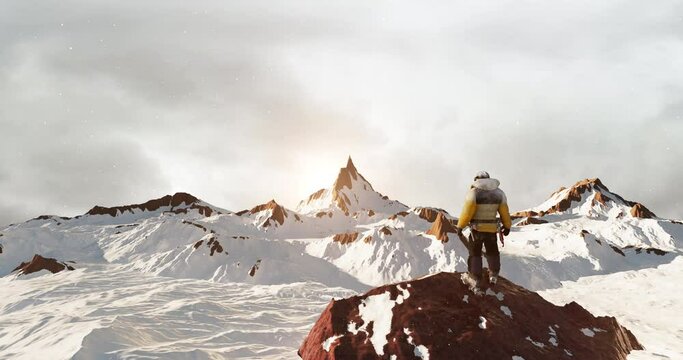 Summit Dreams Realized: A Climber's Unforgettable Triumph on the Mountain. Concept 3D CG Animation.