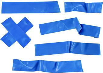 Blue insulating tape design elements. Blue tape texture isolated on transparent background....