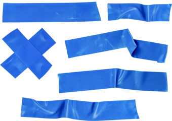 Blue insulating tape design elements. Blue tape texture isolated on transparent background. Adhesive tape parts. png template