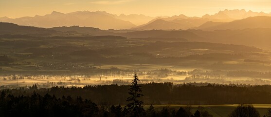 A misty morning over the Freiamt, Aargau, Switzerland