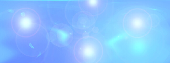 Blurred blue background with lens flare effect. Long banner, gradient