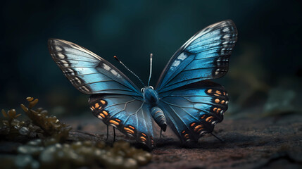 Obraz premium Beautiful butterfly with spread wings on a dark background.