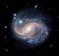 Beautiful spiral galaxy with bright stars. Space, universe backdrop.