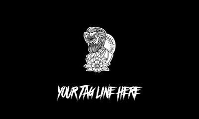 Vector illustration of a man with beard and a butterfly on his face and flowers around