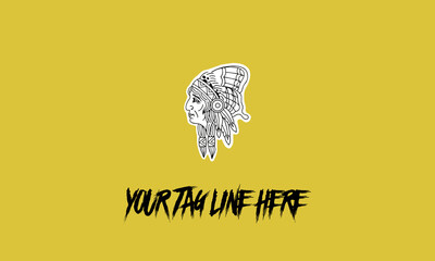 Vector illustration of a Indigenous man of the Americas outline on a yellow background