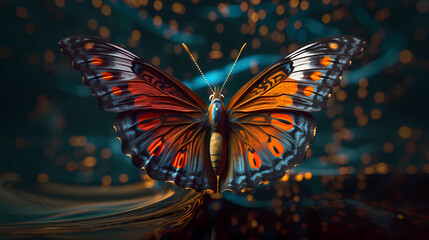 Obraz na płótnie Canvas Beautiful butterfly with spread wings on a dark background.