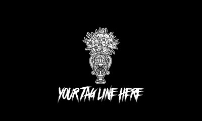 Graphic design with a black and white illustration and an editable text