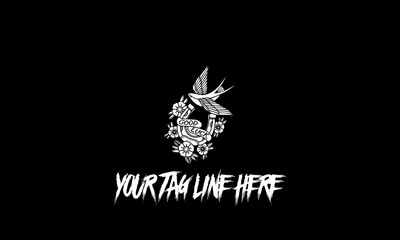 Illustration of a white minimalistic logo isolated on a grayish-black background