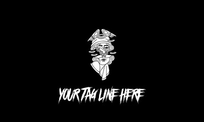 Illustration of a white minimalistic logo isolated on a grayish-black background