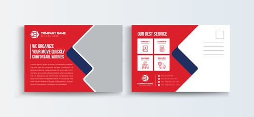Moving Service Transport, Transportation Postcard Template, Mover and Transport Logistics Post, Transport Business poster Template, Delivery and Transport Service company Postcard.