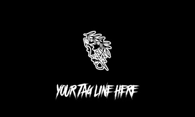 Vector logo of a skull covered with leaves with a space for the tagline on a black background