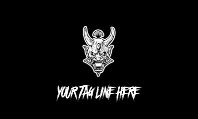 Digital white demon emblem isolated on a black background.