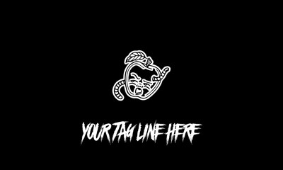 Vector illustration of a rotten apple icon and an editable tagline on a black background