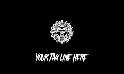 Editable vector logo of sun with a face with a space for the tagline on a black background