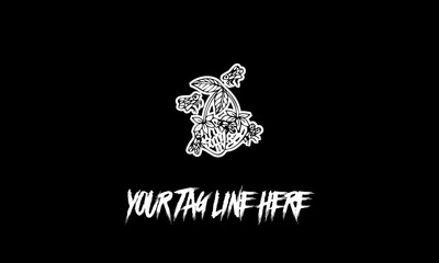 Vector illustration of strawberries and bugs with an editable tagline on a black background