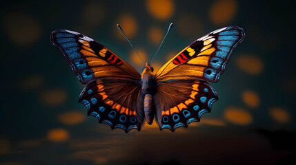 Fototapeta na wymiar Beautiful butterfly with spread wings on a dark background.