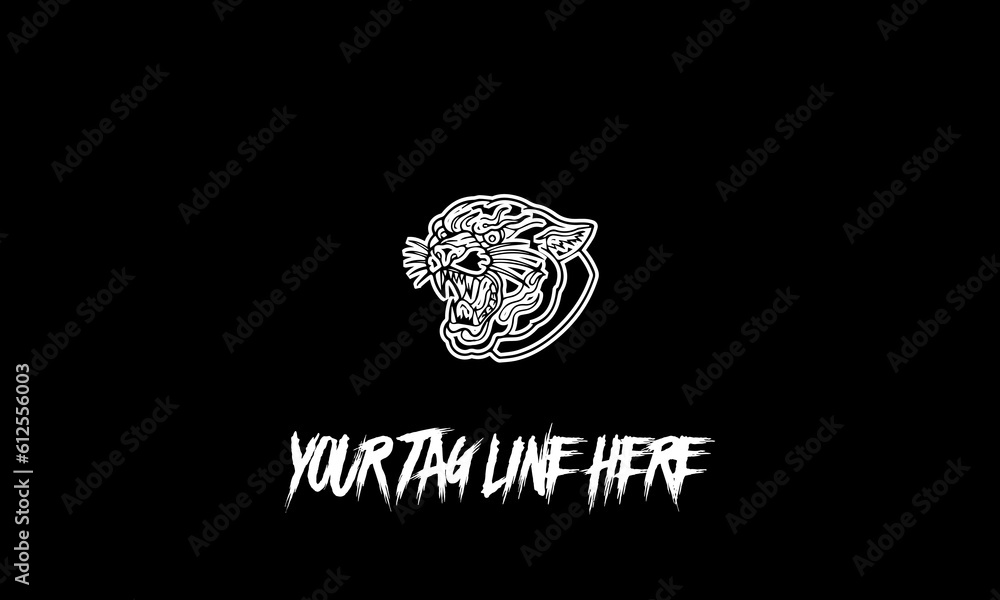 Poster vector of a tiger icon with a tag line isolated on a black background