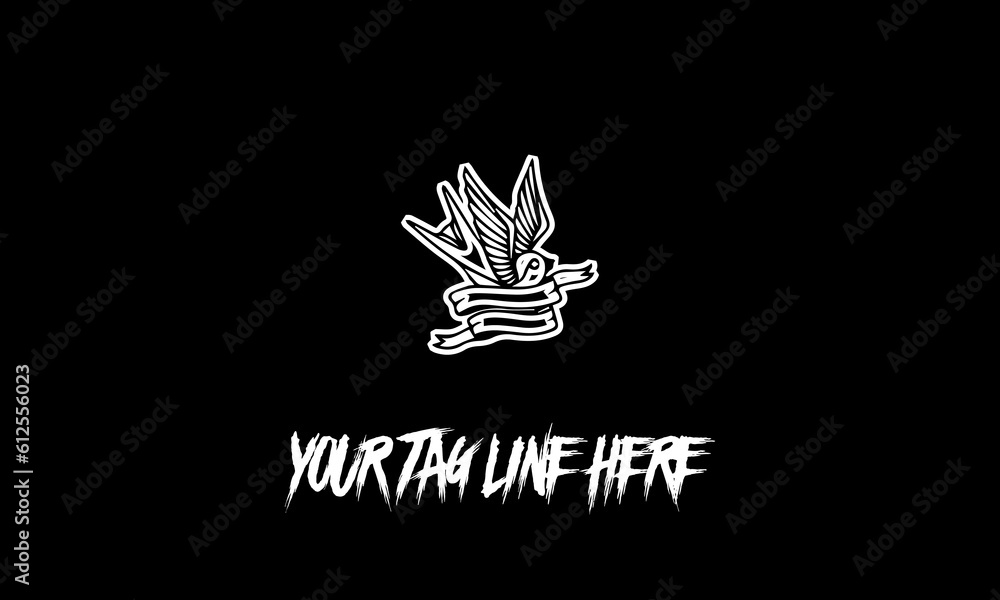 Poster Vector illustration of a bird and ribbon with an editable tagline on a black background