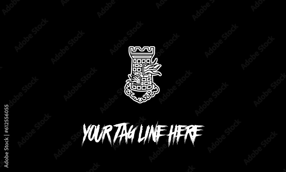 Poster vector of a tower icon with a tag line on a black background